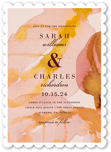 Terracotta Washes Wedding Invitation, Beige, 5x7 Flat, Pearl Shimmer Cardstock, Scallop
