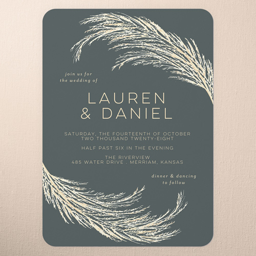 Pampas Silhouette Wedding Invitation, Grey, 5x7 Flat, Standard Smooth Cardstock, Rounded