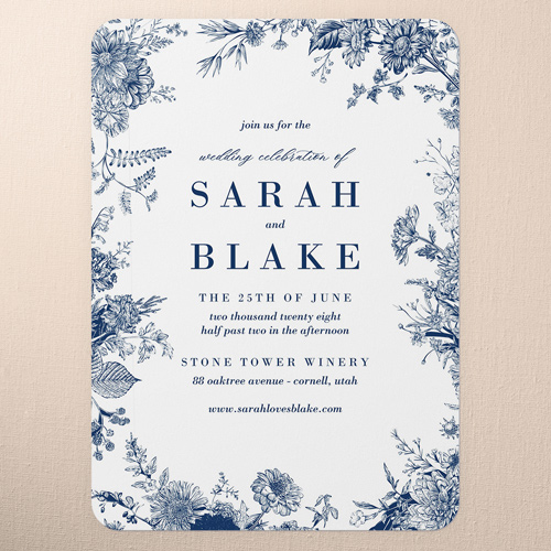 Nautical Blues Wedding Invitation, White, 5x7 Flat, Pearl Shimmer Cardstock, Rounded