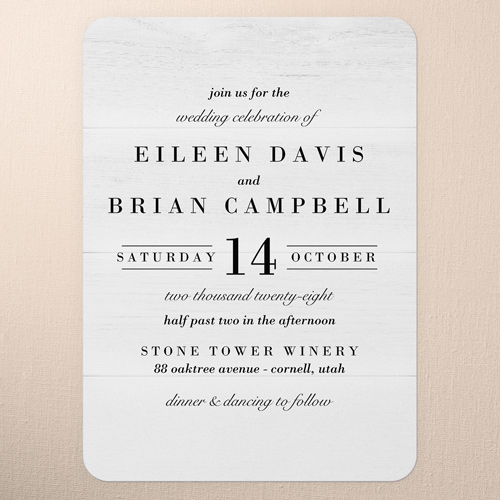 Shiplap Wood Wedding Invitation, White, 5x7 Flat, Pearl Shimmer Cardstock, Rounded, White