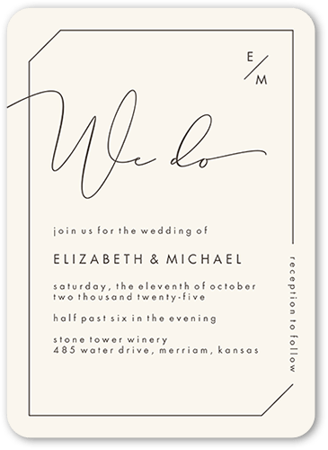 Angled Corners Wedding Invitation, Beige, 5x7 Flat, Pearl Shimmer Cardstock, Rounded
