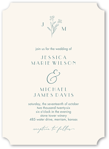 Simple Sprig Wedding Invitation, Blue, 5x7, Matte, Signature Smooth Cardstock, Ticket