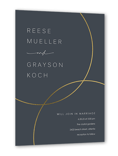 Refined Rings Wedding Invitation, Gray, Gold Foil, 5x7 Flat, Luxe Double-Thick Cardstock, Square, Gray