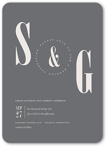 Pleasant Pair Wedding Invitation, Gray, 5x7 Flat, Matte, Signature Smooth Cardstock, Rounded, Gray