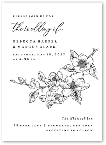 Marvelous Magnolia Wedding Invitation, White, none, 5x7 Flat, Matte, Pearl Shimmer Cardstock, Square, White