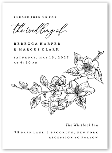 Marvelous Magnolia Wedding Invitation, White, none, 5x7 Flat, Matte, Signature Smooth Cardstock, Square