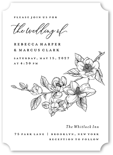 Marvelous Magnolia Wedding Invitation, White, none, 5x7 Flat, Matte, Signature Smooth Cardstock, Ticket