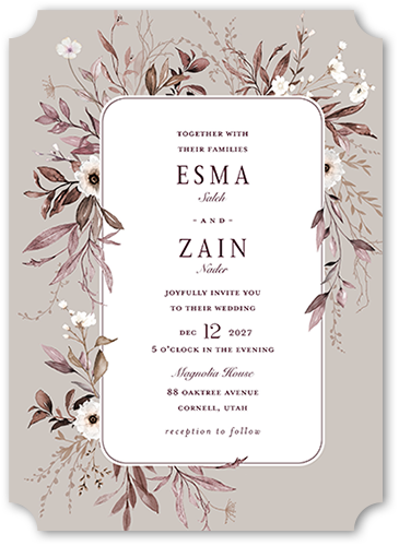 Floral Filigree Wedding Invitation, Beige, 5x7, Pearl Shimmer Cardstock, Ticket