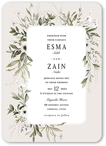 Floral Filigree Wedding Invitation, Gray, 5x7, Pearl Shimmer Cardstock, Rounded