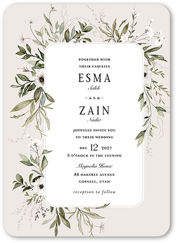 Floral Filigree Wedding Invitation, Gray, 5x7 Flat, Matte, Signature Smooth Cardstock, Rounded, Gray