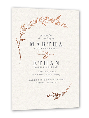 Spectacular Spruce Wedding Invitation, Rose Gold Foil, Beige, 5x7 Flat, Luxe Double-Thick Cardstock, Square, Antique White