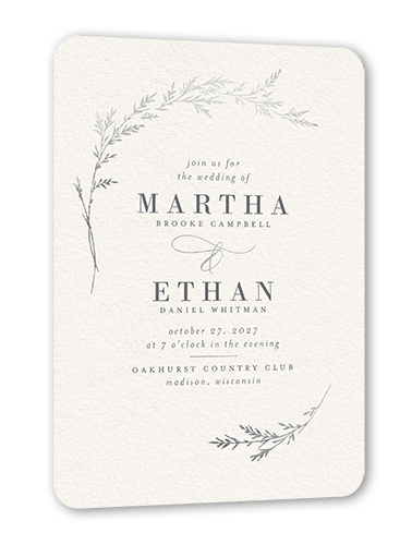 Spectacular Spruce Wedding Invitation, Silver Foil, Beige, 5x7 Flat, Pearl Shimmer Cardstock, Rounded