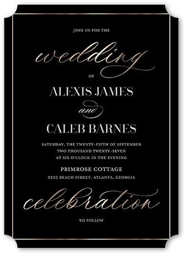 Elegantly Engaged Wedding Invitation, Black, 5x7 Flat, Matte, Signature Smooth Cardstock, Ticket