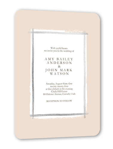 Glistening Gathering Wedding Invitation, Pink, Silver Foil, 5x7 Flat, Pearl Shimmer Cardstock, Rounded