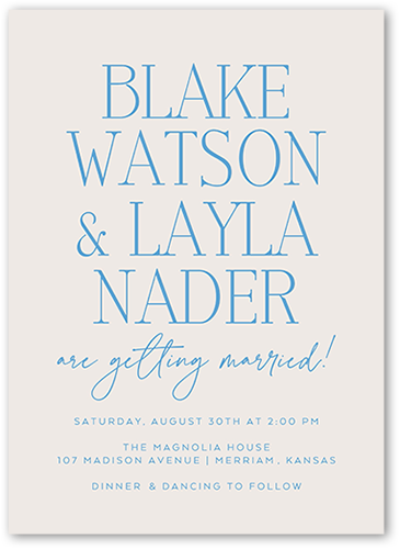 Majestic Marriage Wedding Invitation, Blue, 5x7 Flat, Pearl Shimmer Cardstock, Square