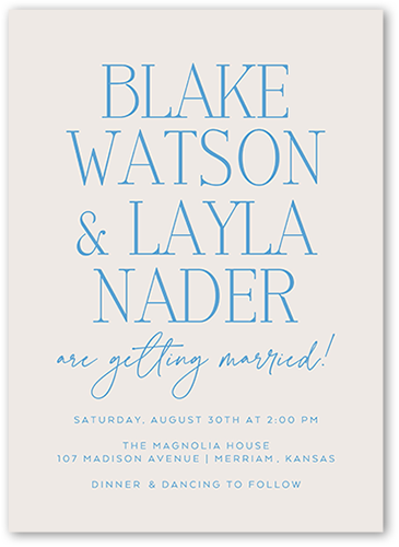 Majestic Marriage Wedding Invitation, Blue, 5x7 Flat, Luxe Double-Thick Cardstock, Square