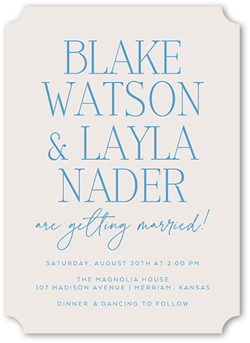 Majestic Marriage Wedding Invitation, Blue, 5x7 Flat, Pearl Shimmer Cardstock, Ticket
