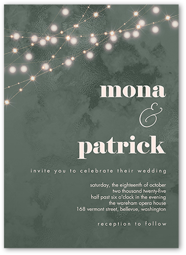 Winsome Wanderlust Wedding Invitation, Green, 5x7 Flat, Pearl Shimmer Cardstock, Square
