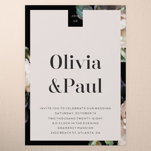 Forged Blooms Wedding Invitation, White, 5x7 Flat, Standard Smooth Cardstock, Square, Almond