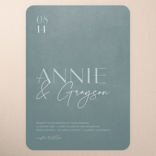 Modern Grace Wedding Invitation, Green, 5x7 Flat, Pearl Shimmer Cardstock, Rounded