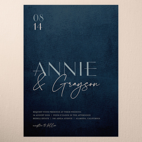 Modern Grace Wedding Invitation, Blue, 5x7 Flat, Pearl Shimmer Cardstock, Square