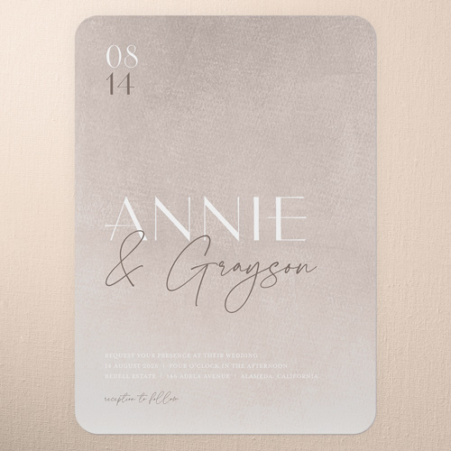 Modern Grace Wedding Invitation, Pink, 5x7 Flat, Pearl Shimmer Cardstock, Rounded