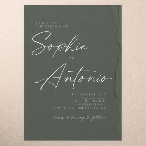 Torn Textures Wedding Invitation, Green, 5x7 Flat, Matte, Signature Smooth Cardstock, Square