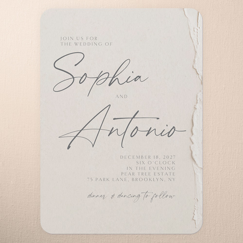 Torn Textures Wedding Invitation, Beige, 5x7 Flat, Pearl Shimmer Cardstock, Rounded