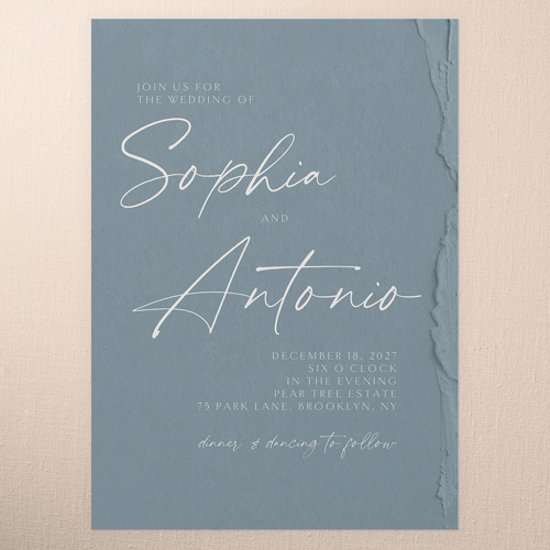Torn Textures Wedding Invitation, Blue, 5x7 Flat, Luxe Double-Thick Cardstock, Square, Feather