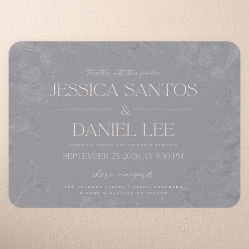 Touch Of Elegance Wedding Invitation, Gray, 5x7 Flat, Pearl Shimmer Cardstock, Rounded