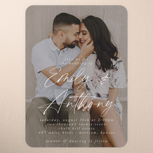 Joining In Joy Wedding Invitation, Grey, 5x7 Flat, Write Your Own, 100% Recycled Cardstock , Rounded