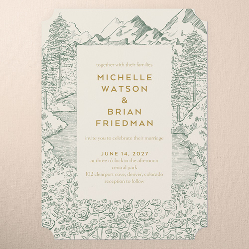 Alpine Affection Wedding Invitation, Green, 5x7 Flat, Pearl Shimmer Cardstock, Ticket