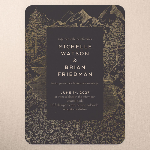 Alpine Affection Wedding Invitation, Gray, 5x7 Flat, Pearl Shimmer Cardstock, Rounded