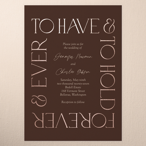 Romantic Gleam Wedding Invitation, Rose Gold Foil, Red, 5x7 Flat, Luxe Double-Thick Cardstock, Square
