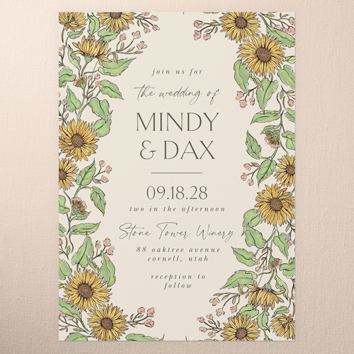 Sunflower Scenery Wedding Invitation, Beige, 5x7 Flat, Standard Smooth Cardstock, Square