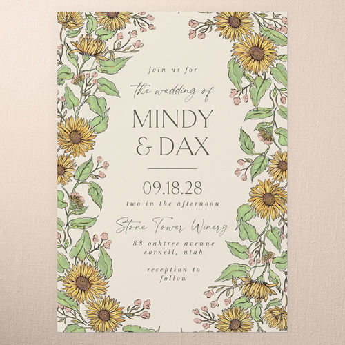 Sunflower Scenery Wedding Invitation, Beige, 5x7 Flat, Write Your Own, Pearl Shimmer Cardstock, Square, Apricot Mousse
