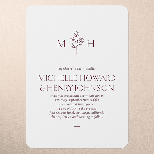 Editable Icon Wedding Invitation, Purple, 5x7 Flat, Pearl Shimmer Cardstock, Rounded