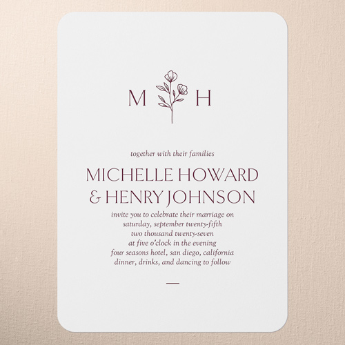 Editable Icon Wedding Invitation, Purple, 5x7 Flat, Write Your Own, 100% Recycled Cardstock , Rounded, Merlot