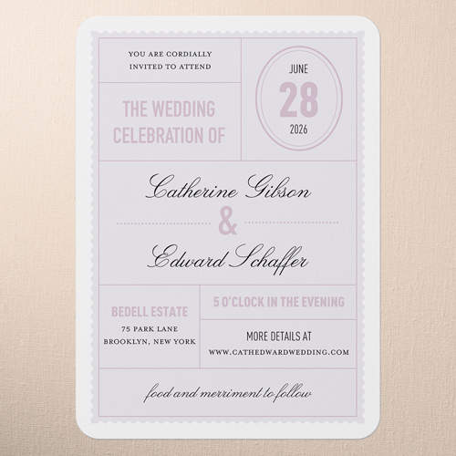 Letters Of Love Wedding Invitation, Purple, 5x7 Flat, Pearl Shimmer Cardstock, Rounded