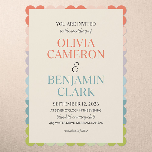 Color Crush Wedding Invitation, Beige, 5x7 Flat, Pearl Shimmer Cardstock, Scallop