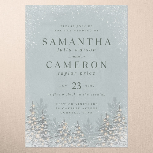 Snowy Wonderland Wedding Invitation, Green, 5x7 Flat, Matte, Signature Smooth Cardstock, Square, Green