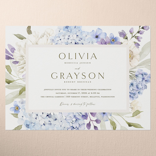 Hydrangea Highlight Wedding Invitation, Blue, 5x7 Flat, Pearl Shimmer Cardstock, Square, Blue