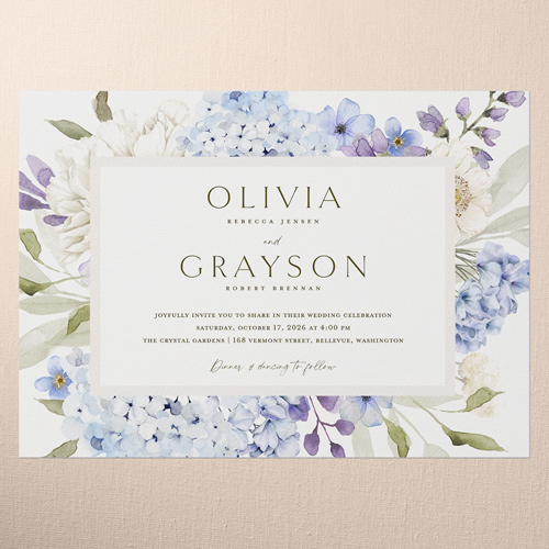 Hydrangea Highlight Wedding Invitation, Blue, 5x7 Flat, Standard Smooth Cardstock, Square