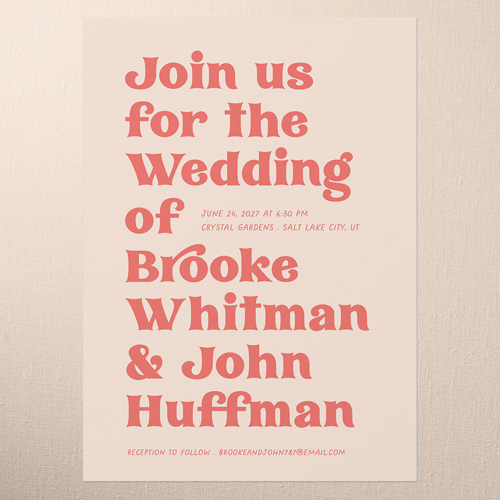 Enchanting Vows Wedding Invitation, Pink, 5x7 Flat, 100% Recycled Cardstock , Square, Blush
