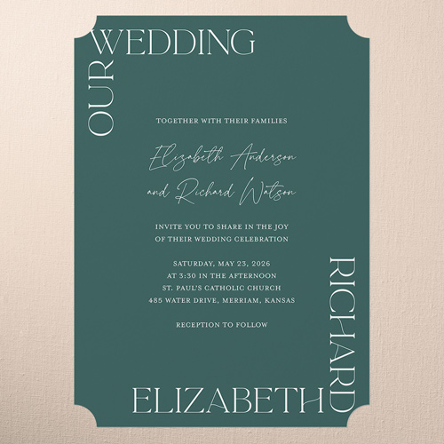 All Around Wedding Invitation, Green, none, 5x7 Flat, Pearl Shimmer Cardstock, Ticket