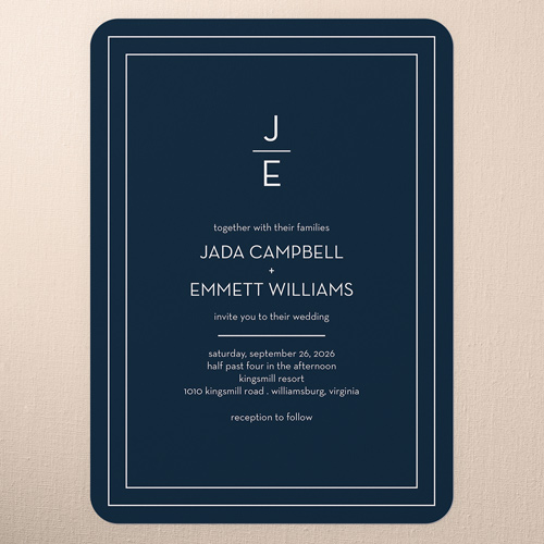 Simple Silhouette Wedding Invitation, Blue, 5x7 Flat, Standard Smooth Cardstock, Rounded, Midnight