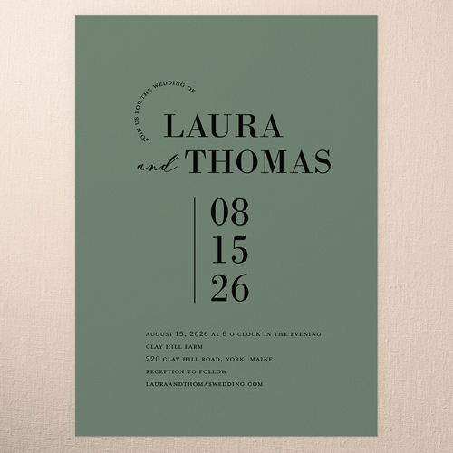 Adorned Accent Wedding Invitation, Green, none, 5x7 Flat, Matte, Signature Smooth Cardstock, Square