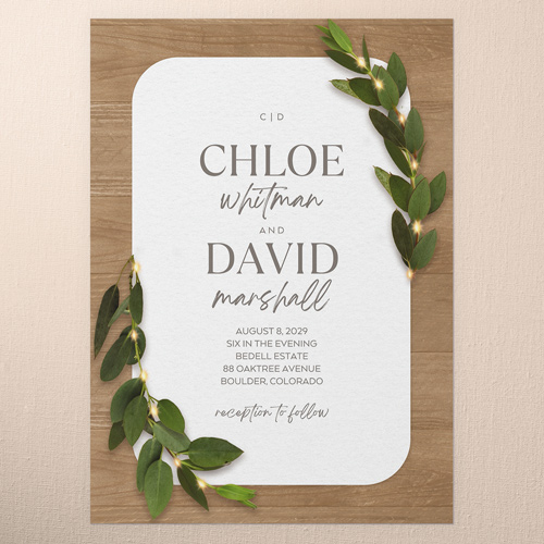 Illuminated Leaves Wedding Invitation, Beige, 5x7 Flat, 100% Recycled Cardstock , Square, Latte