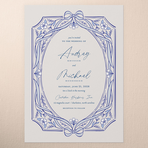 Double Bow Enclosure Wedding Invitation, Blue, 5x7 Flat, Luxe Double-Thick Cardstock, Square, Blueberry