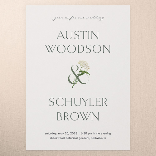 Airy Blossom Wedding Invitation, White, 5x7 Flat, Pearl Shimmer Cardstock, Square, White